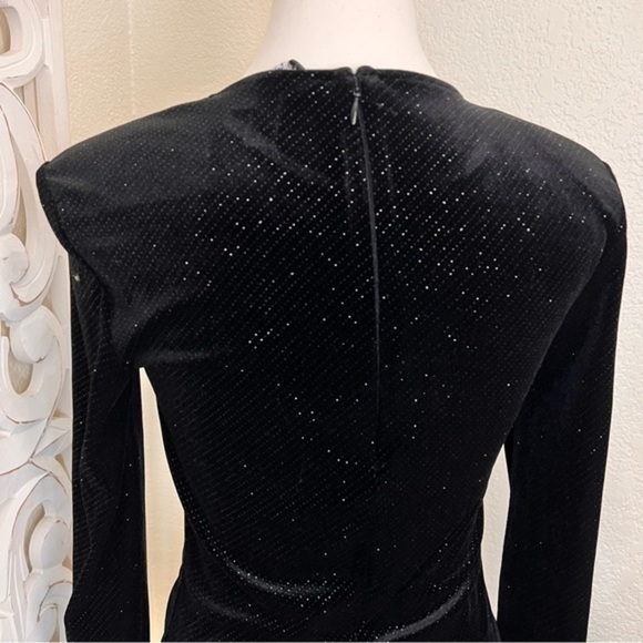 & OTHER STORIES Black Glitter Velour Padded Shoulder Mini Dress Size 2 NWOT - Picture 9 of 12
